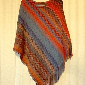 Colorful Knit Poncho - One Size